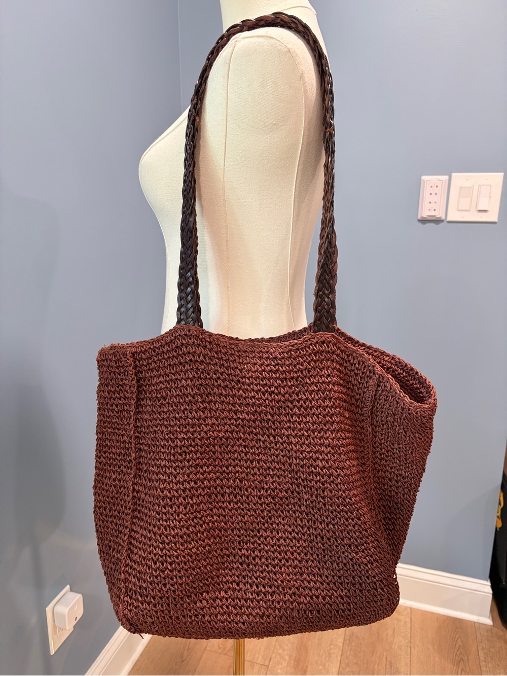 Talbots Brown Crochet Raffia Tote Shoulder Bag Size One Size